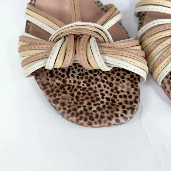 Vicenza Anthropologie Cream Neutral Slingback Heeled Sandals Leather Round Heel - Picture 10 of 14